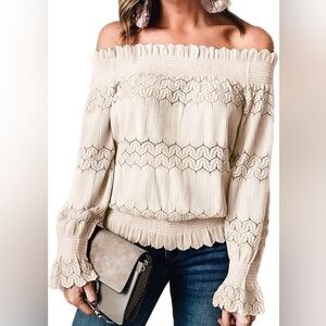Cream Textured Off The Shoulder Blouse- Size M